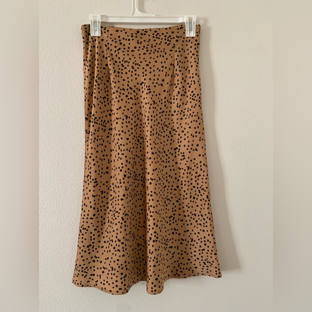 Nasty Gal Tan A-Line Skirt with Black Dots